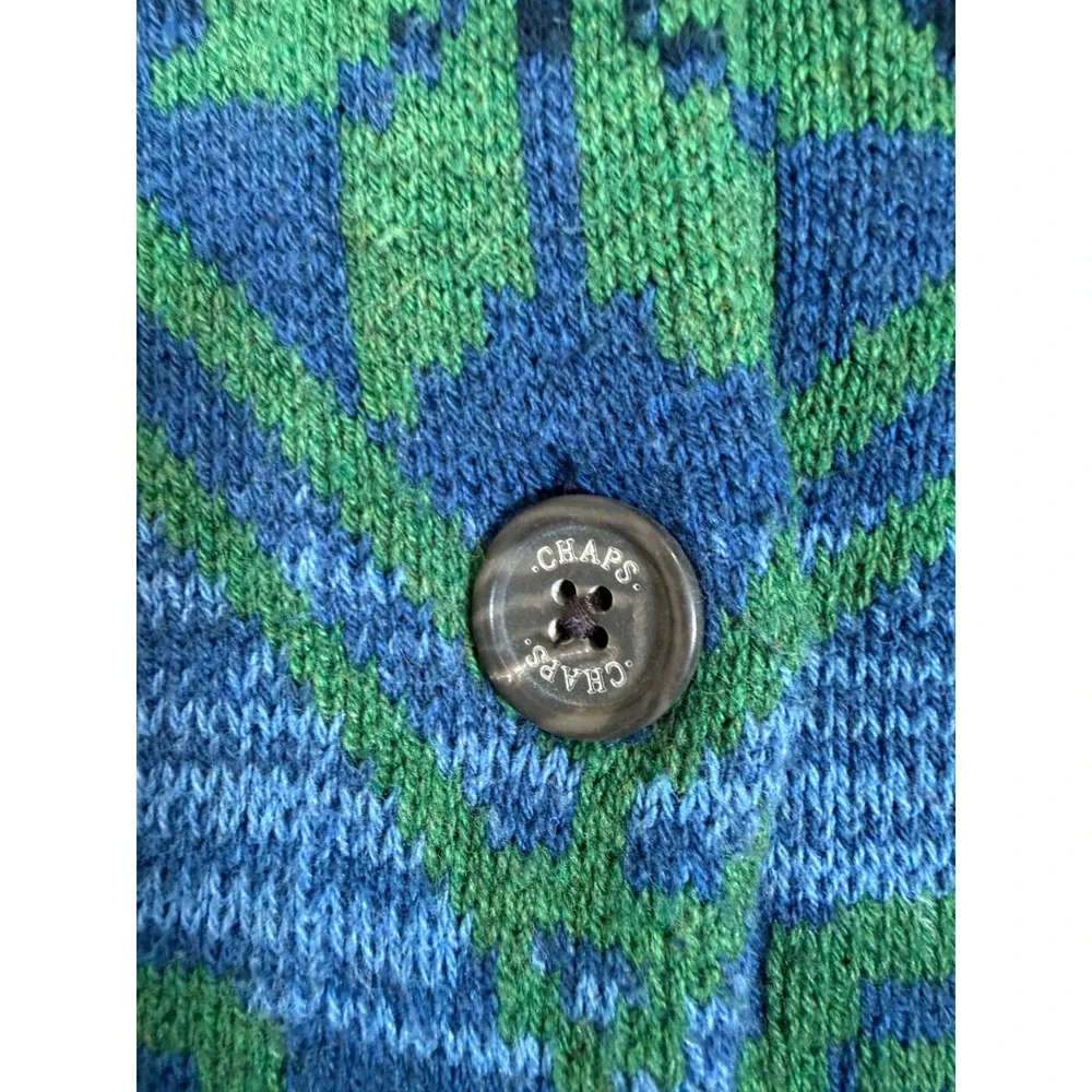 Chaps Southwestern Knit Vest Large Blue Aztec Geometric Shawl Collar Button Up